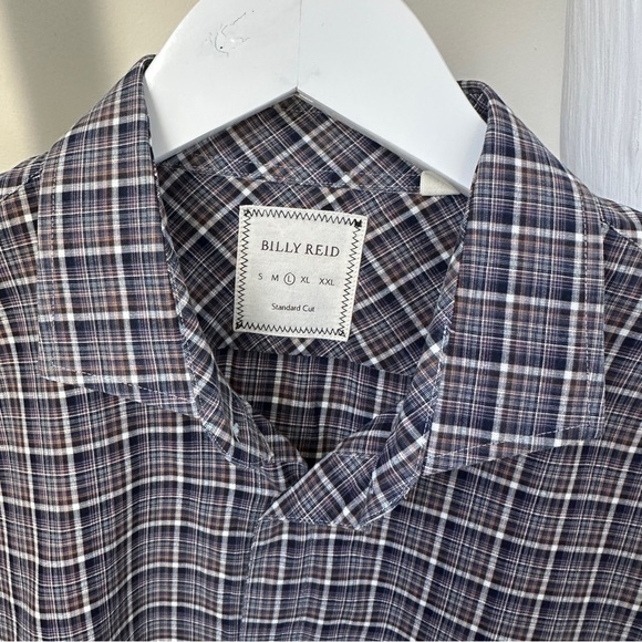 Billy Reid Men's Plaid Shirt - Blue and White SZ Large - Picture 7 of 13